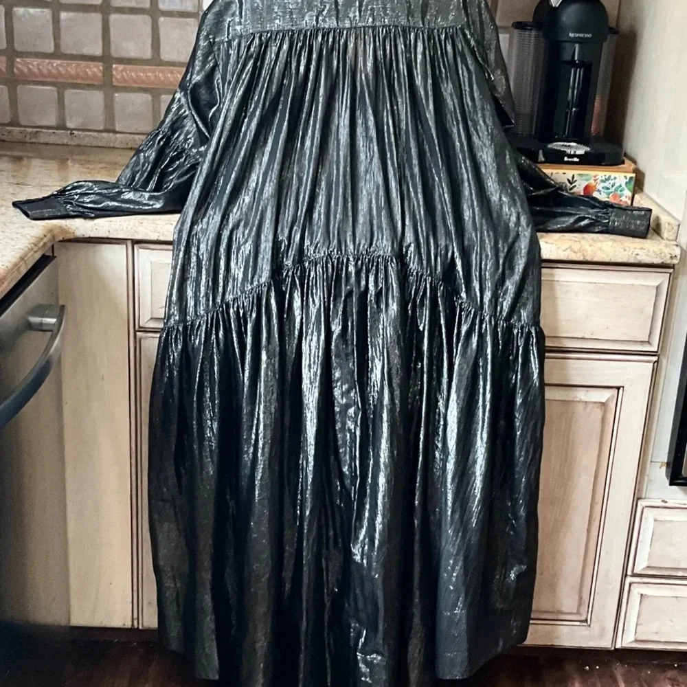 Anthropologie Pilcro Dress V Black Metallic Hi Lo Long Sleeve Midi Maxi - Picture 8 of 9